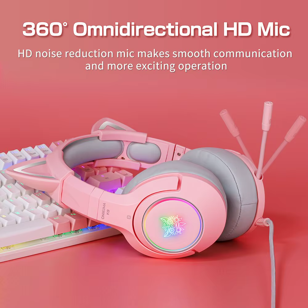 ONIKUMA K9 Filaire Casque avec RGB Lumière Flexible HD Mic 3.5mm Gaming Casque Ordinateur Écouteurs 