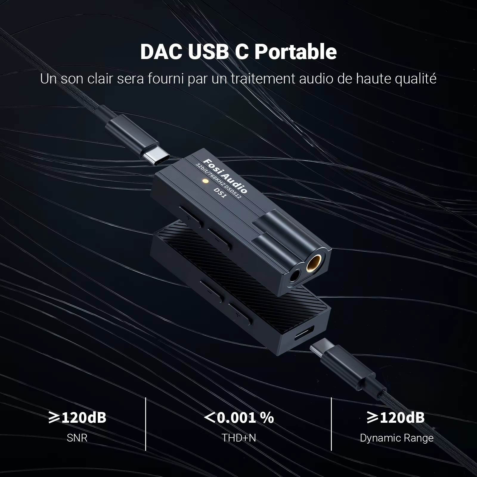 Fosi Audio DS1 DSD512 HiFi USB DAC Dongle amplificateur de casque Mini décodeur