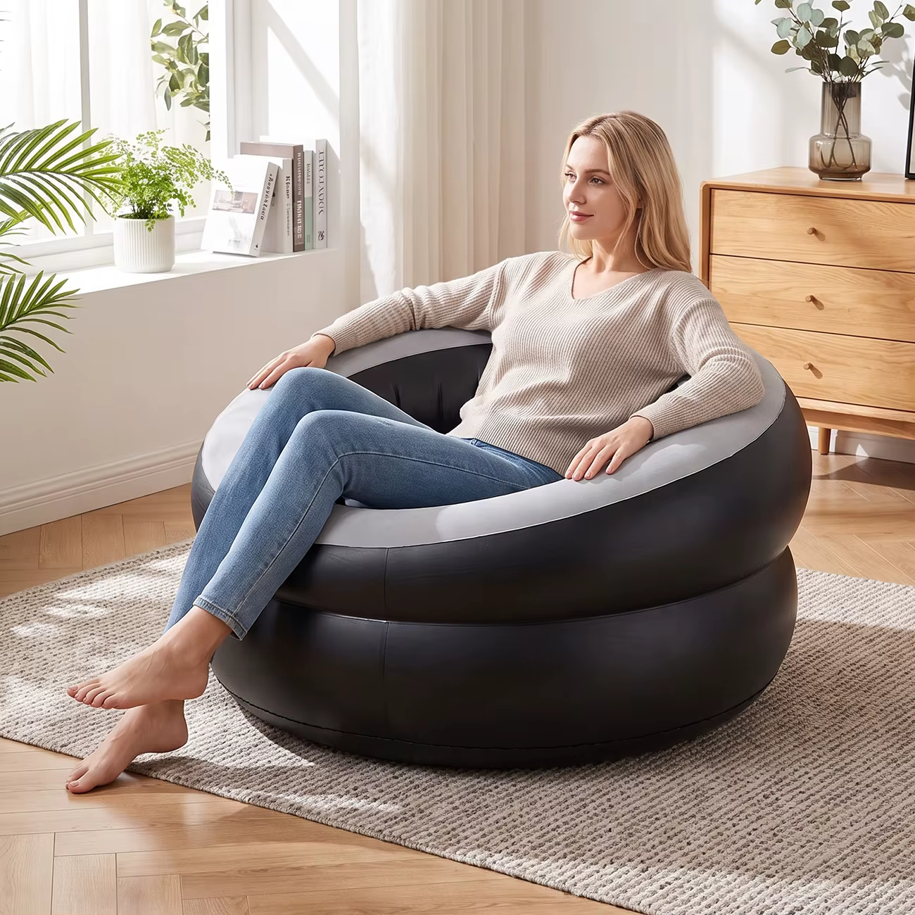 Canapé gonflable confortable pour l'intérieur et l'extérieur, salon, camping, patio, siège relaxant