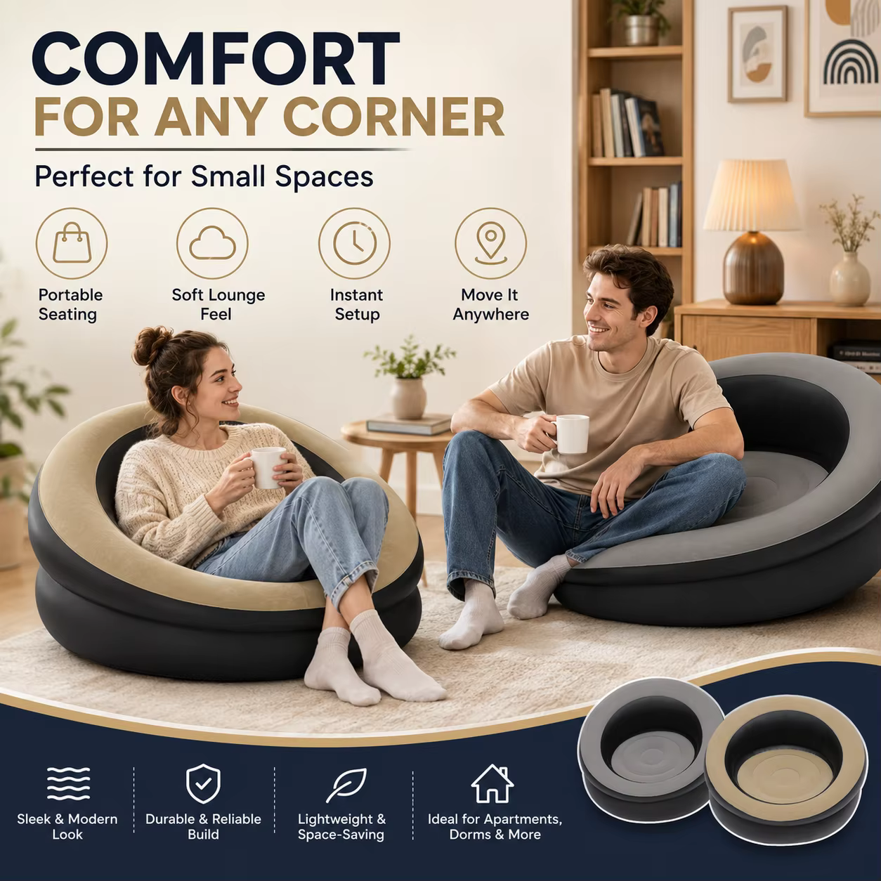 1PC Chaise longue gonflable portable, fauteuil simple, siège doux et confortable, canapé paresseux pour salon, chambre à coucher, bureau à domicile