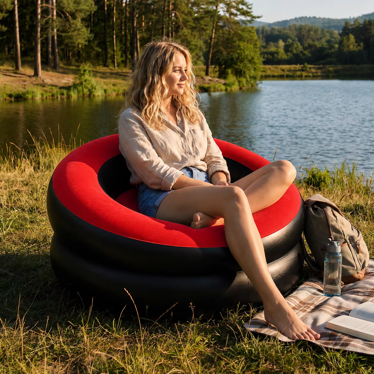Canapé gonflable confortable pour l'intérieur et l'extérieur, salon, camping, patio, siège relaxant