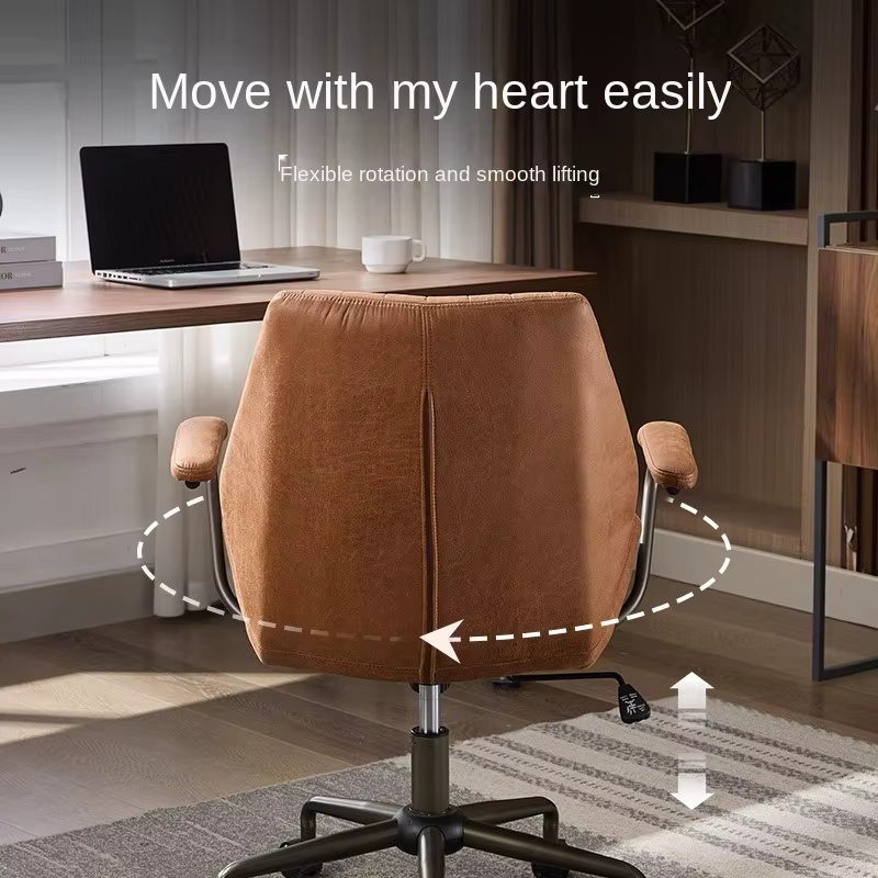 Chaise de bureau américaine en daim avec pieds en acier, hauteur et dossier réglables, pivotante, chaise de patron simple pour la maison ou le bureau