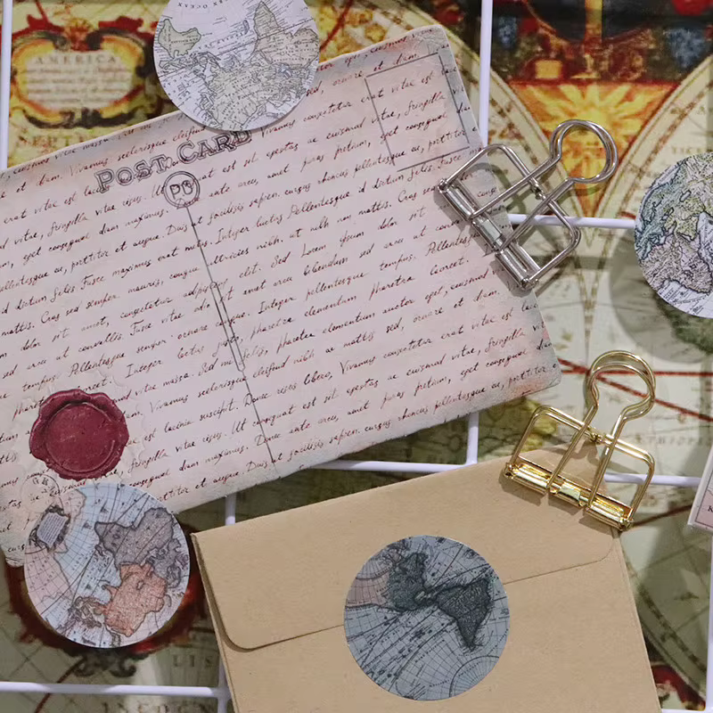 Autocollants de carte ancienne, 46 pièces, autocollants esthétiques décoratifs pour journal Ablum, autocollants ronds en papier pour enfants, papeterie