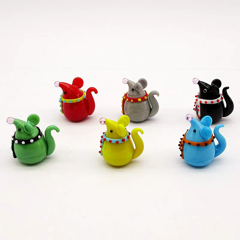 Figurines de souris en verre de Murano faites à la main, symbole du Nouvel An 2026, ornement de Noël, décoration de la maison, animaux miniatures mignons, statue de rat en verre