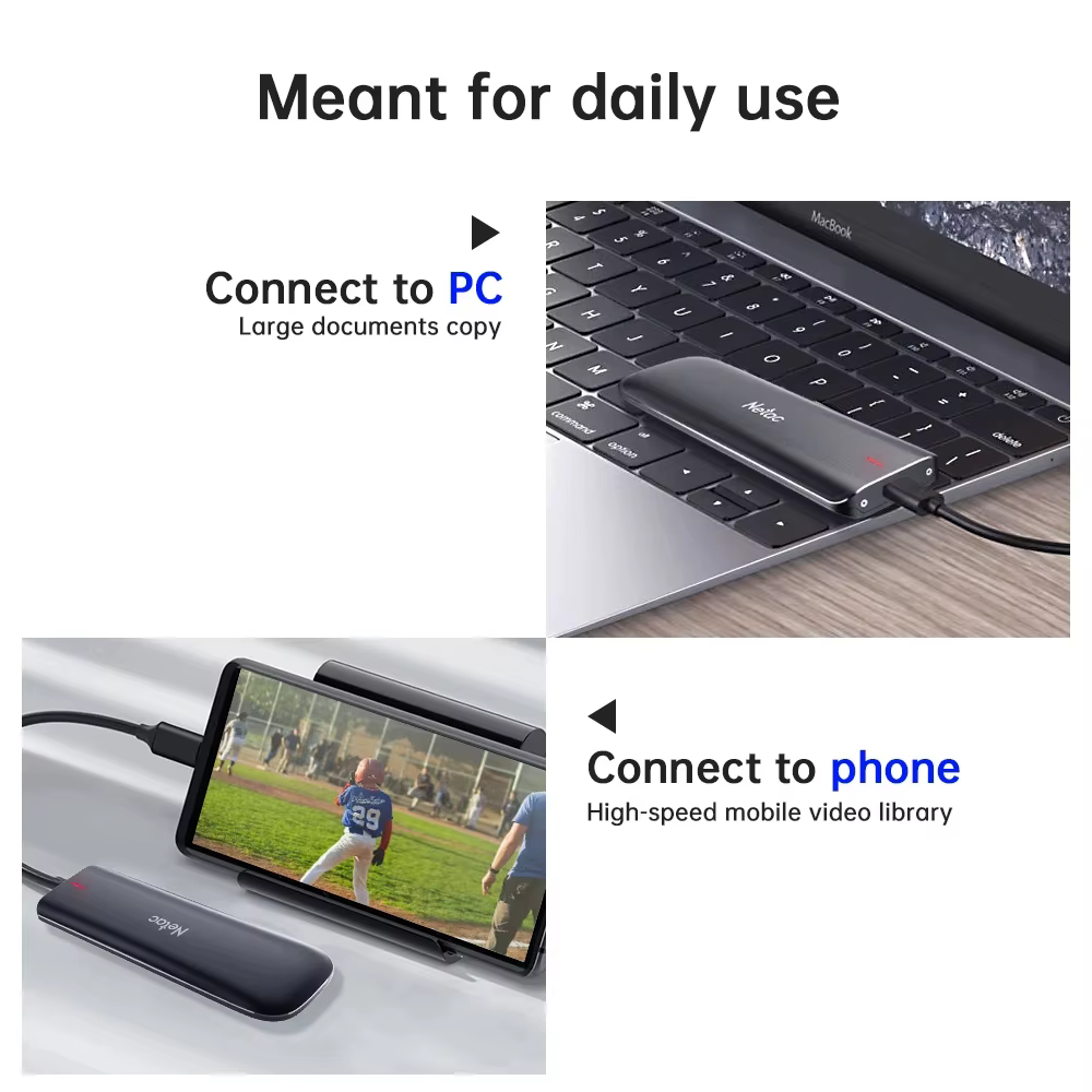 Disque SSD externe portable Netac 1 To 500 Go 250 Go 2 To