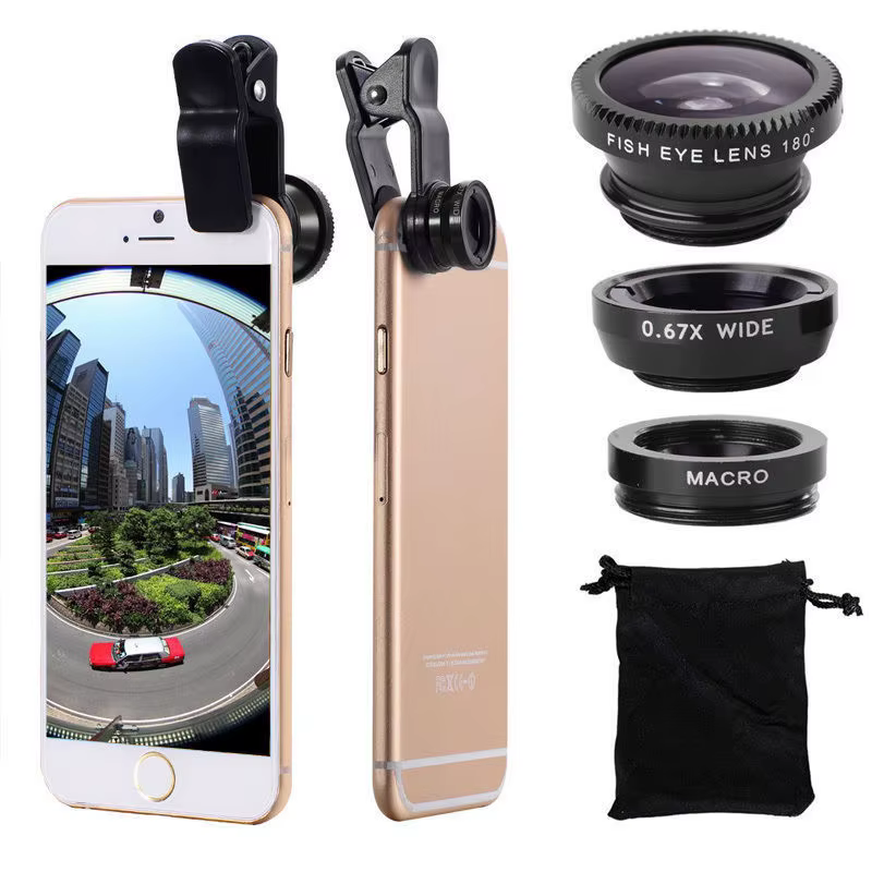 Objectif Fisheye pour téléphone portable, 3 en 1, grand angle, appareil photo Partenaires, yeux de poisson, objectif d'appareil photo avec clip, iPhone 12, 11, Samsung, Huawei