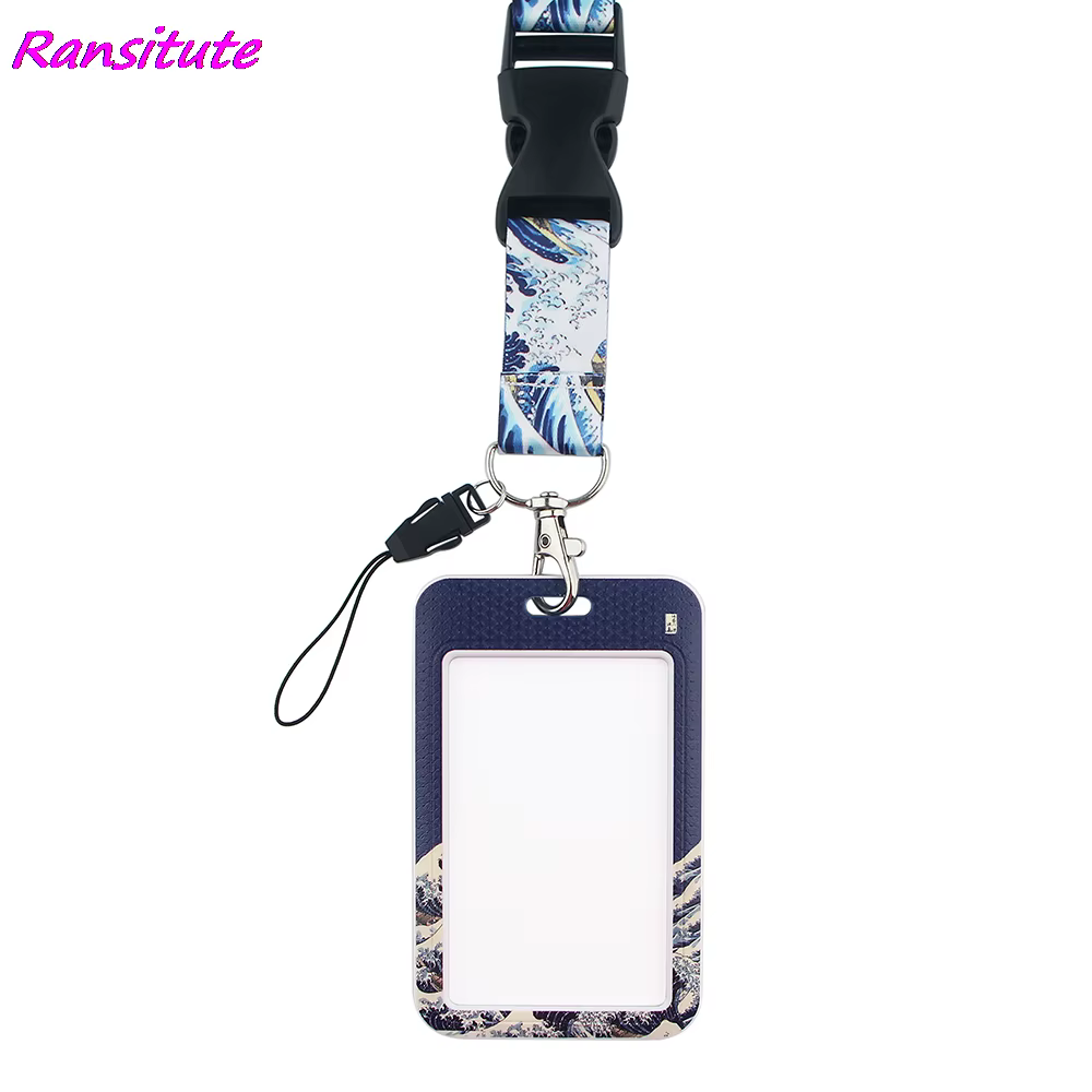 Ransitute R1771 vagues mode lanières ID porte-Badge Bus Pass housse Slip banque porte-carte de crédit sangle porte-carte