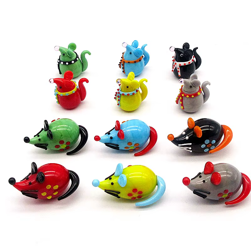 Figurines de souris en verre de Murano faites à la main, symbole du Nouvel An 2026, ornement de Noël, décoration de la maison, animaux miniatures mignons, statue de rat en verre