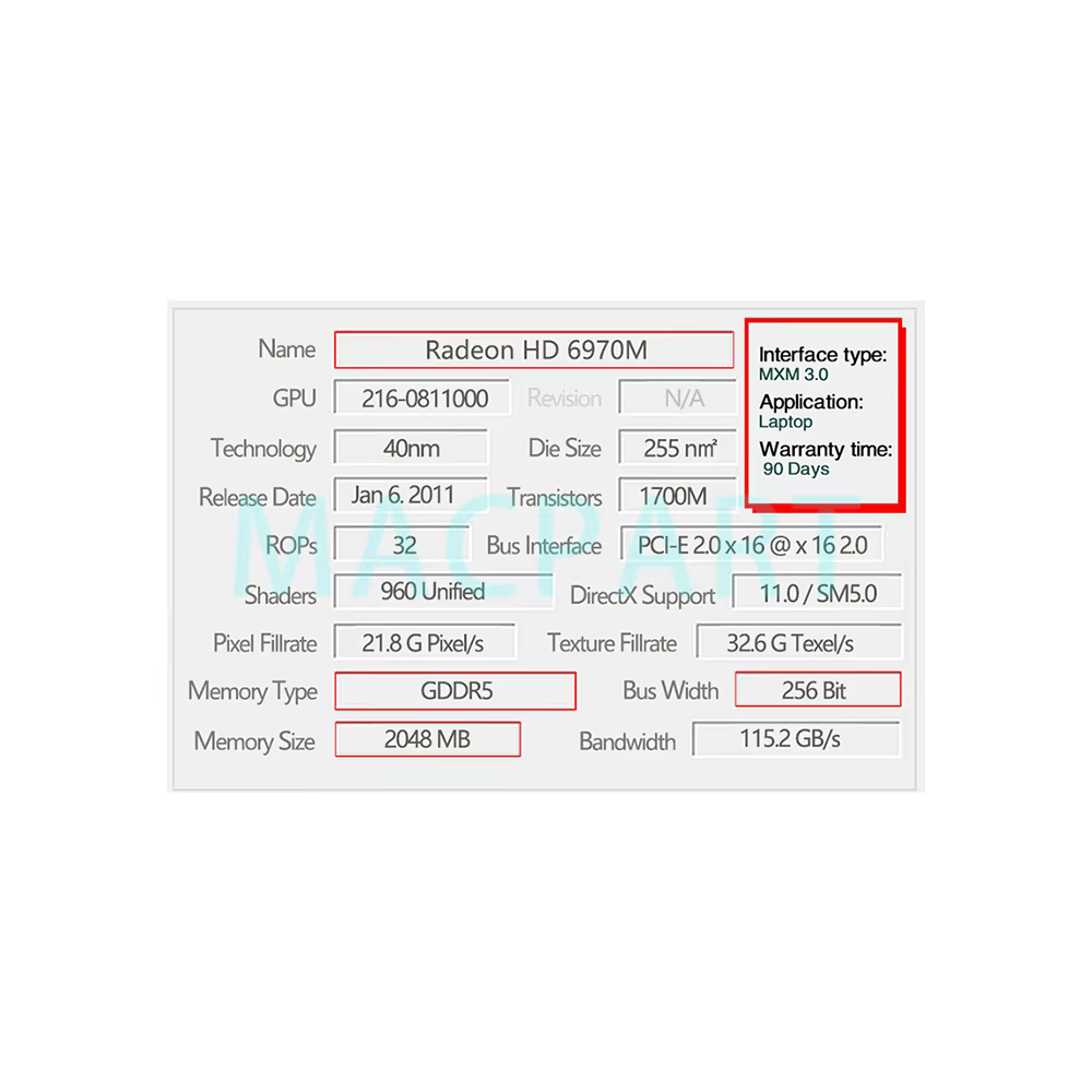 Carte graphique originale HD6970M HD6970 HD 6970