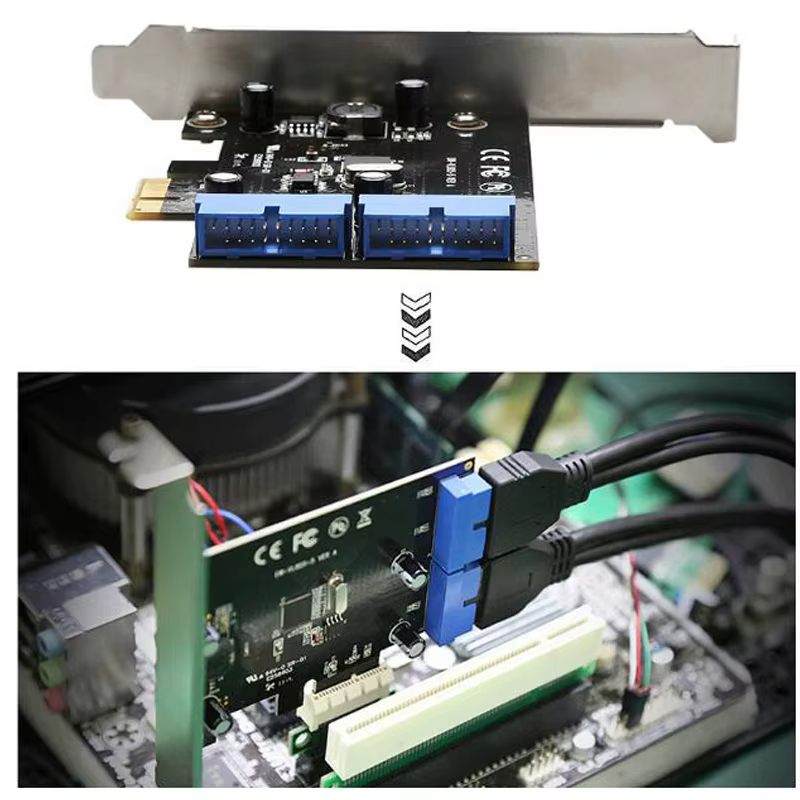 Carte adaptateur convertisseur PCIe Super Speed vers 2 ports USB 3.0 19 broches