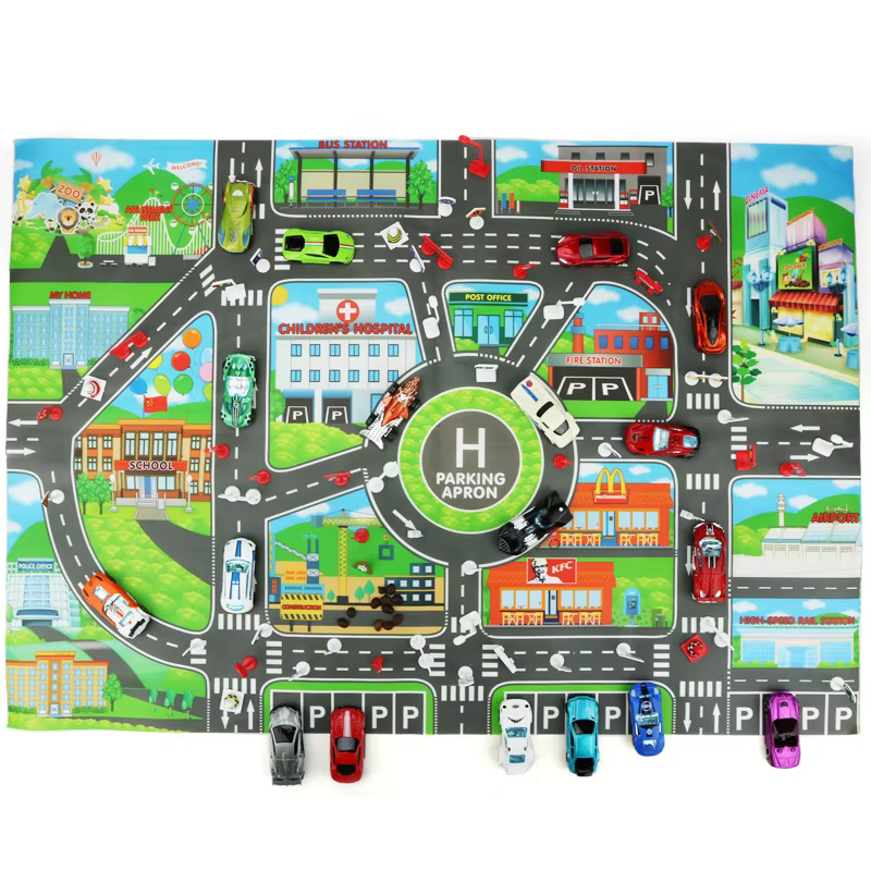 Carte routière de la ville pour enfants, Parking de voitures de ville, panneaux de signalisation, 83x58CM, tapis de jeu d'escalade, jouet