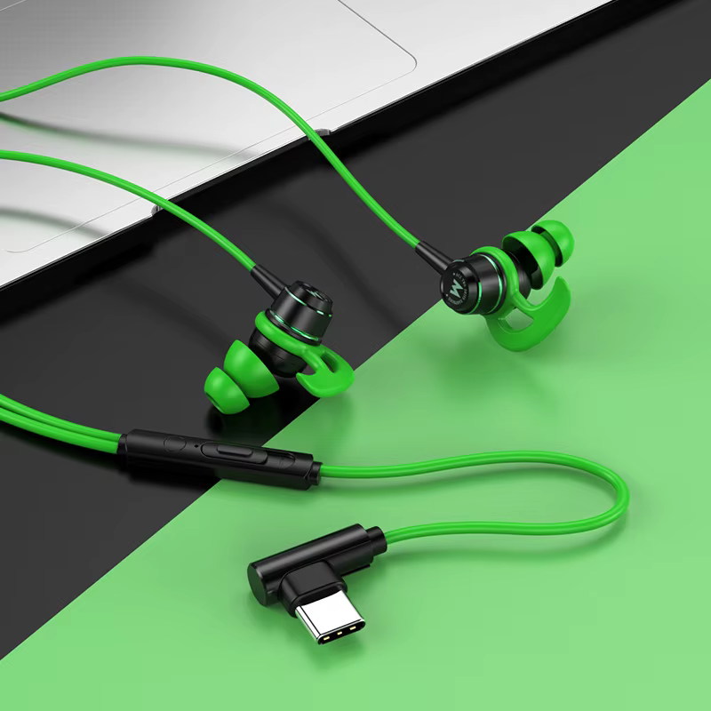 Casques de jeu HiFi dans l'oreille coude à 90 degrés Type C 3.5mm casque filaire de jeu pour Samsung Galaxy S25 Ultra iPhone 16 Pro Max