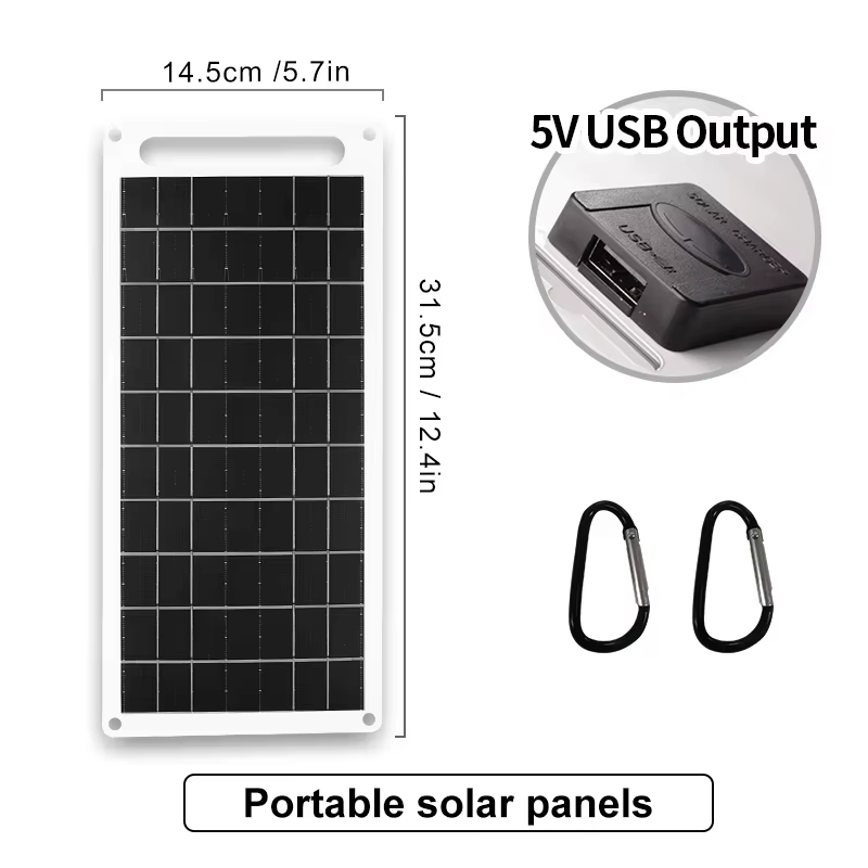 Panneau solaire portable avec USB pour la randonnée en plein air, le camping, la recharge de téléphone portable et de batterie externe