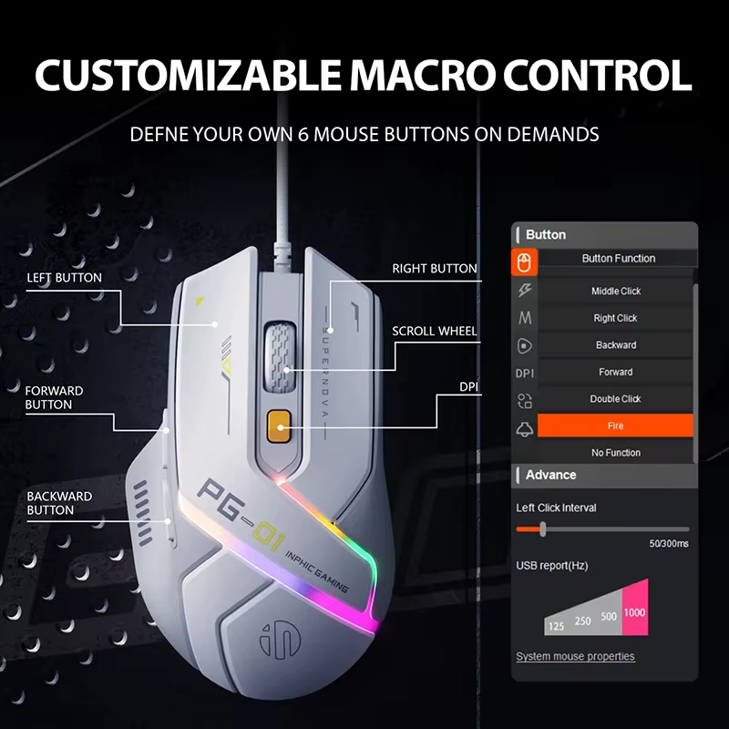 Souris de jeu filaire Inphic PG1
