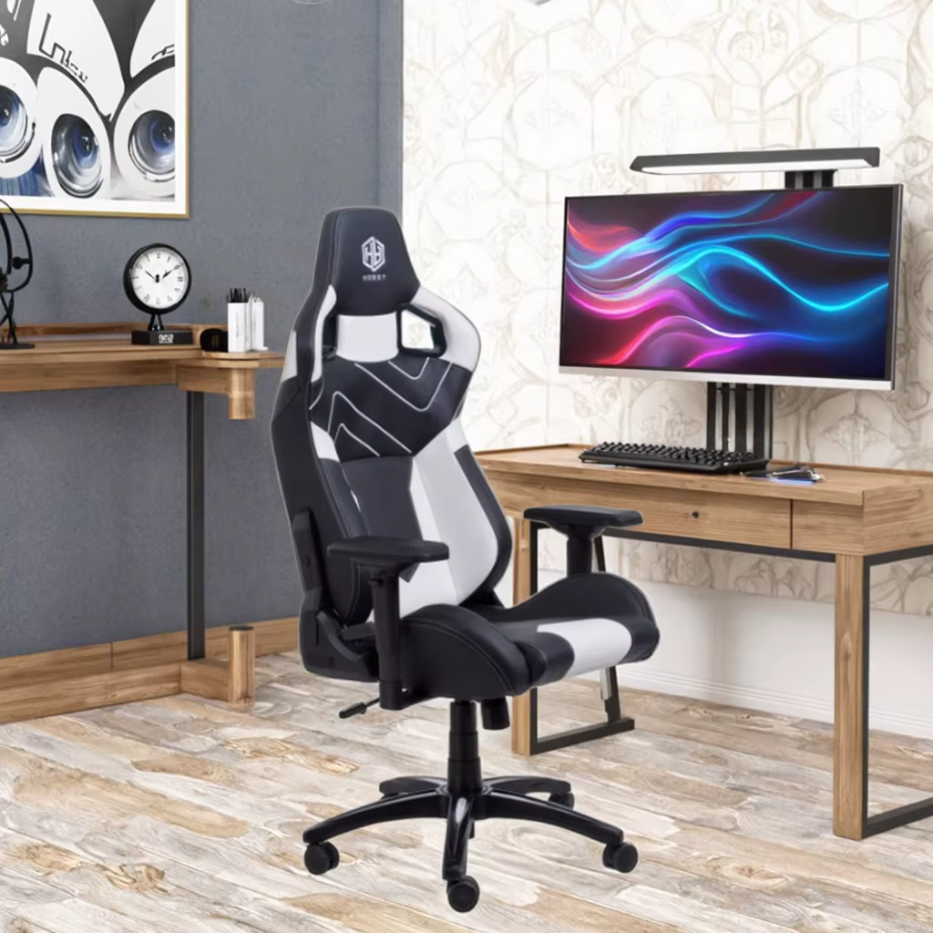 Chaise de bureau gaming ergonomique en cuir style course pour PC Gamer
