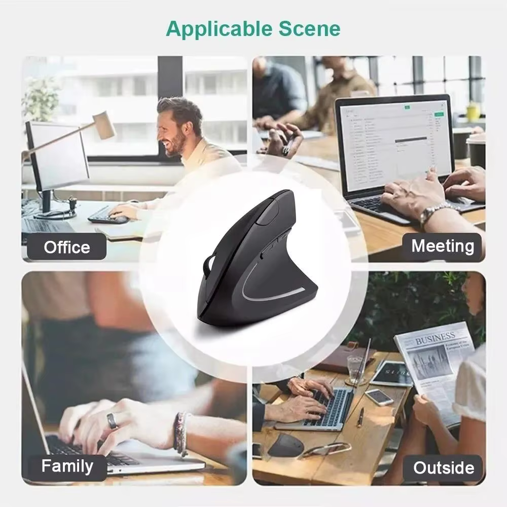 Souris verticale sans fil Bluetooth 800 1200 1600 DPI 6 boutons poignée latérale personnalisée ergonomique 2.4G muet