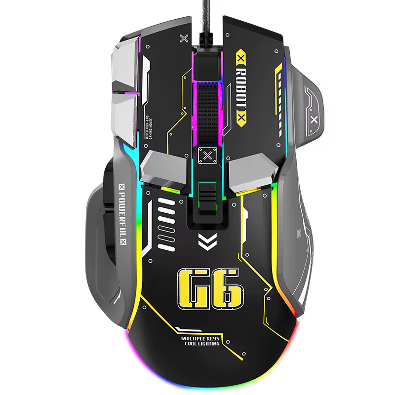 Souris de jeu G6 filaire 128000 DPI ChipA826 RGB Conception ergonomique macroprogrammable supérieure pour les jeux et le travail