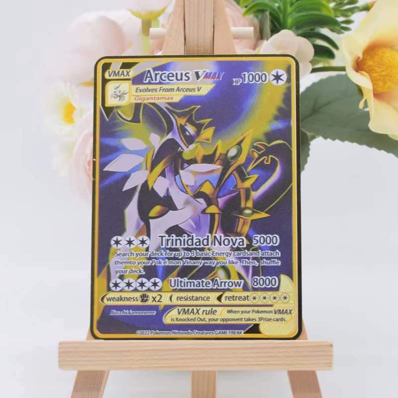 10000 Cartes Pokémon Métalliques Dorées DIY Vmax Arceus en Anglais avec Lettres Pokémon en Fer Pikachu Mewtwo GX Cadeau pour Enfants Carte de Collection de Jeu