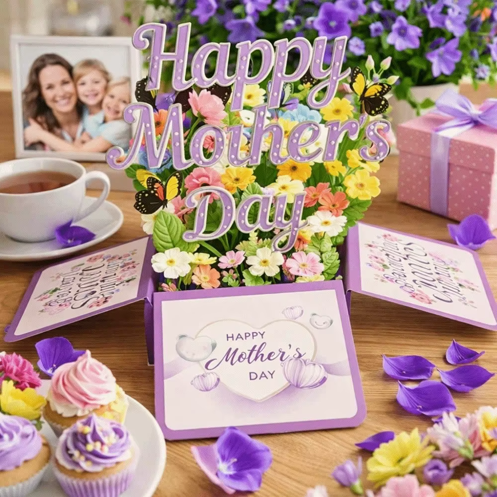 Carte de vœux 3D pour la fête des mères, meilleurs vœux, carte créative pour maman, cadeaux, carte pop-up fleur papillon, cadeau pour la fête des mères