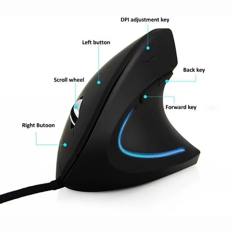 Souris optique filaire verticale ergonomique de rvb de main droite pour le jeu sain de PC