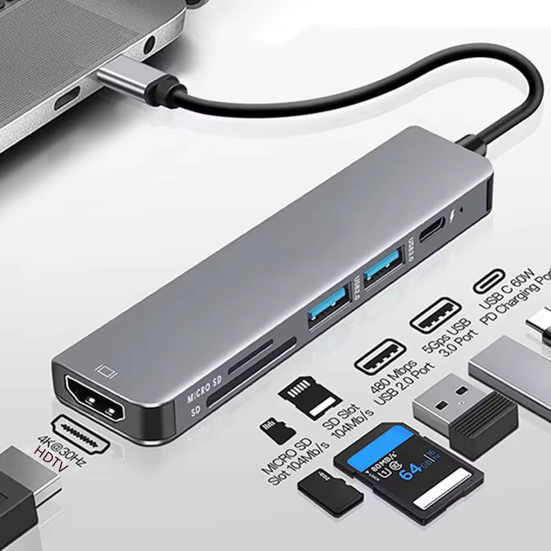 Hub USB C à 6 Ports vers lecteur de carte SD TF 4K