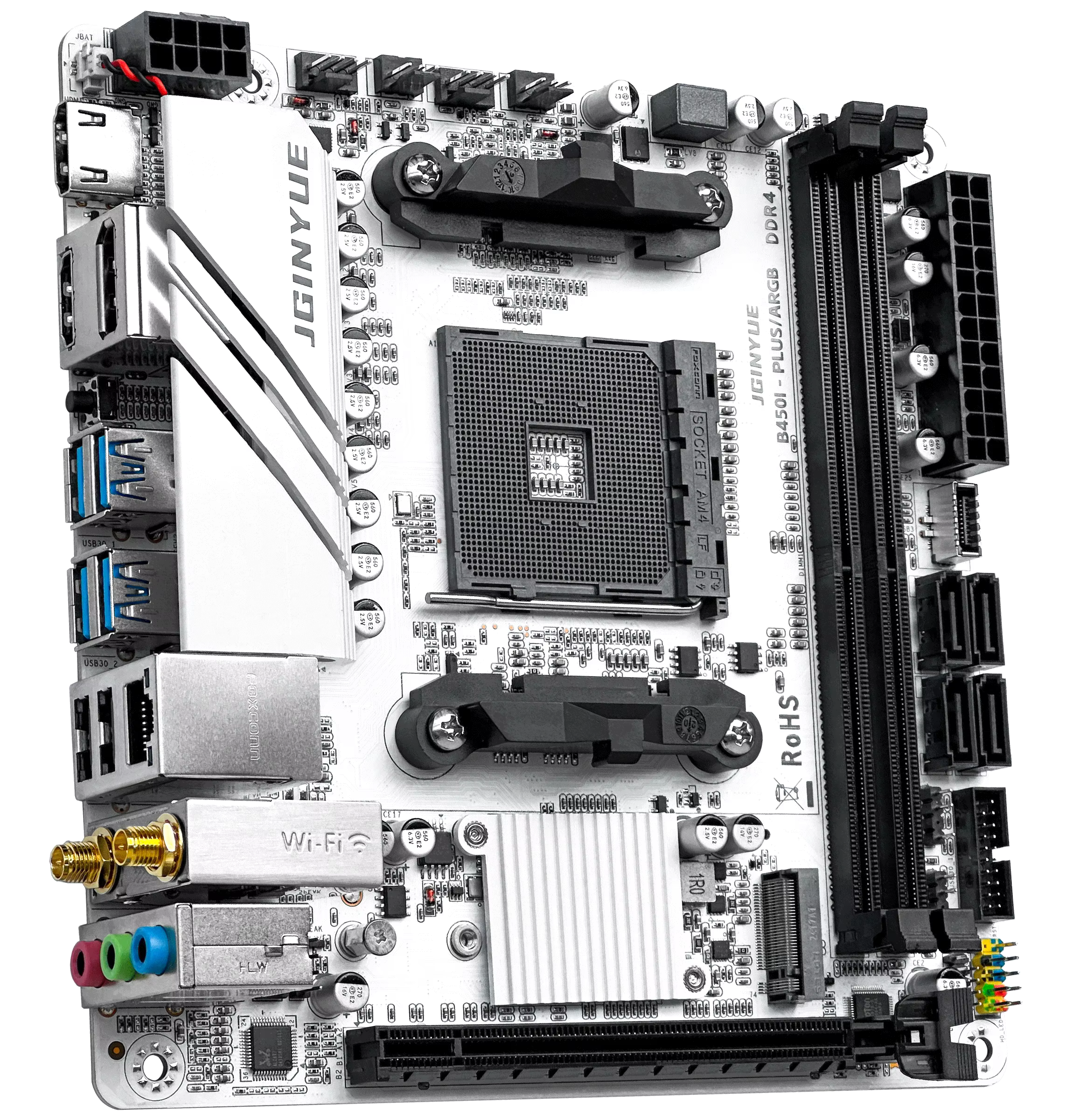 JGINYUE AMD AM4 ITX carte mère prend en charge Ryzen R3 R5 R7 1/2/3/4/5 série CPU DDR4 RAM ordinateur de bureau PCI-E 3.0 B450I-PLUS ARGB MB