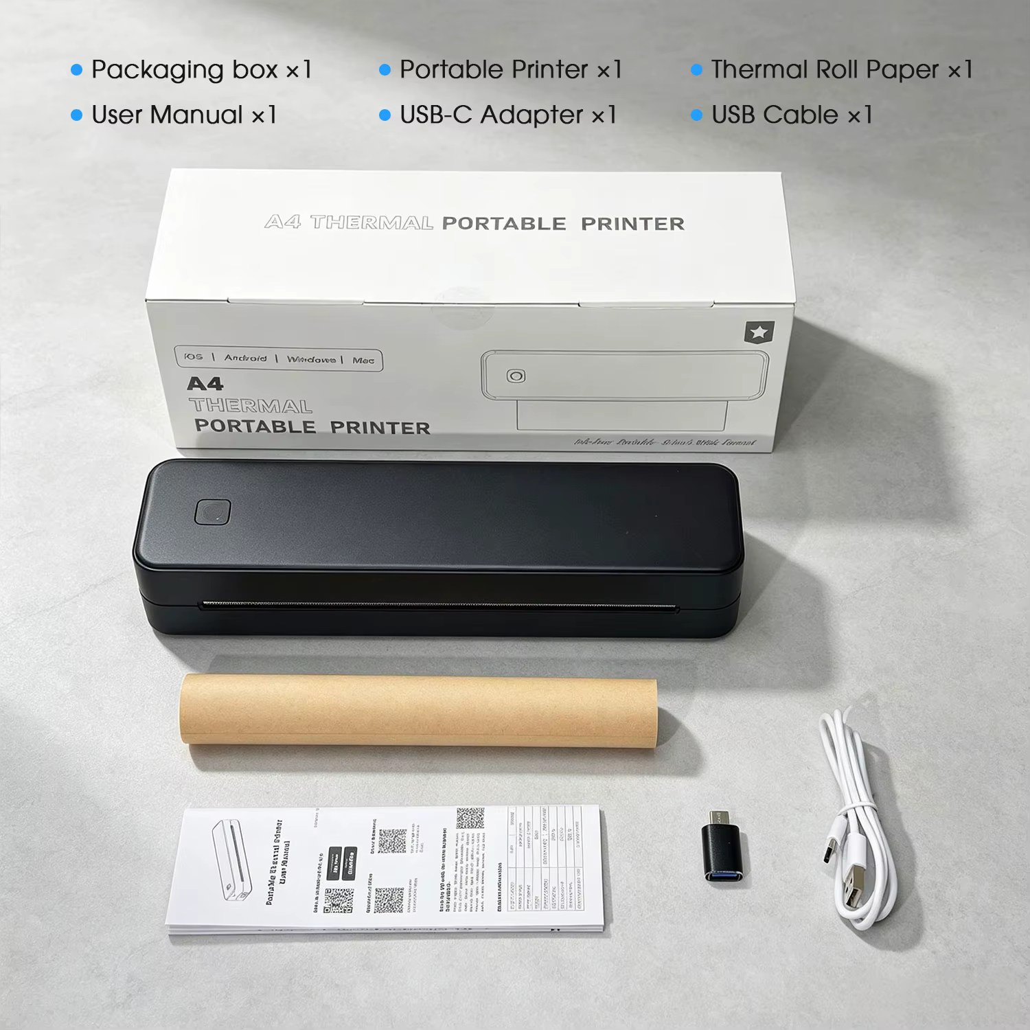 Imprimante thermique portable A4, Bluetooth, pour photos, documents PDF, rouleaux de papier pliés, pour le travail de bureau, la maison, l'école, les voyages