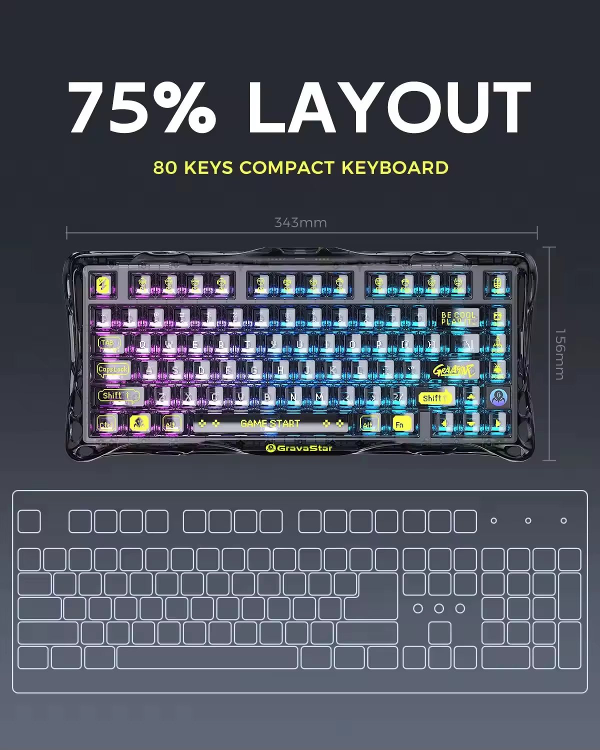 Clavier de jeu GravaStar Mercury K1 lite Transparent Black