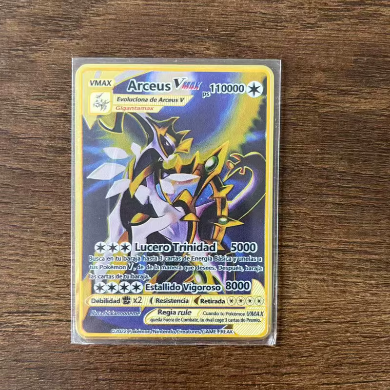 Cartes Métalliques Arceus Rayquaza Points, Cartes Super Métalliques Dorées Charizard, Cartes Anglaises Mewtwo Mega, Collection de Jeux Anime, Cadeau