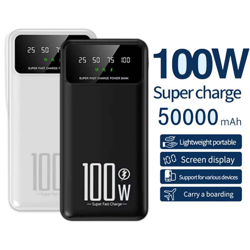 Banque d'alimentation Portable 100W, charge rapide, avec lumière LED, affichage numérique, batterie externe 20000mAh, pour IPhone Huawei Samsung Xiaomi