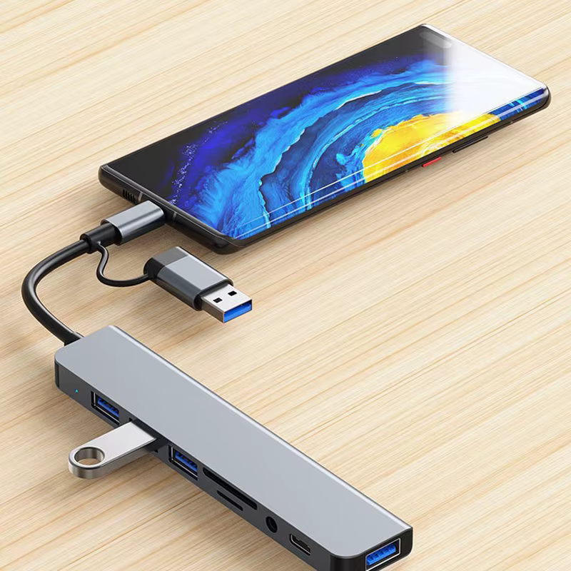 Station d'accueil HUB USB + Type C 8 en 2 avec adaptateur jack audio 3