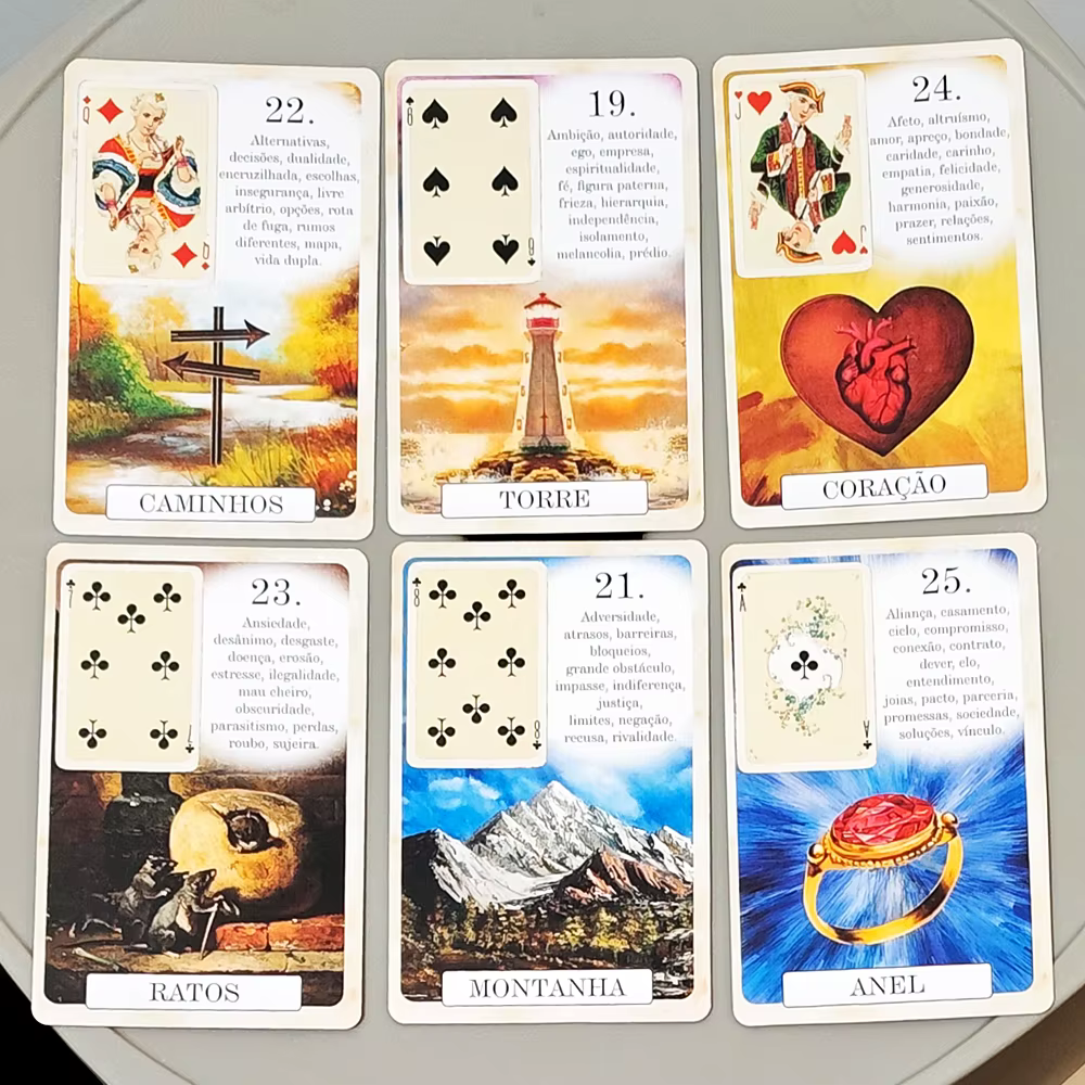 9*6cm 37 Cartes de divination de style vintage - Édition portugaise classique, jeu de cartes Lenormand en carton doublement gaufré