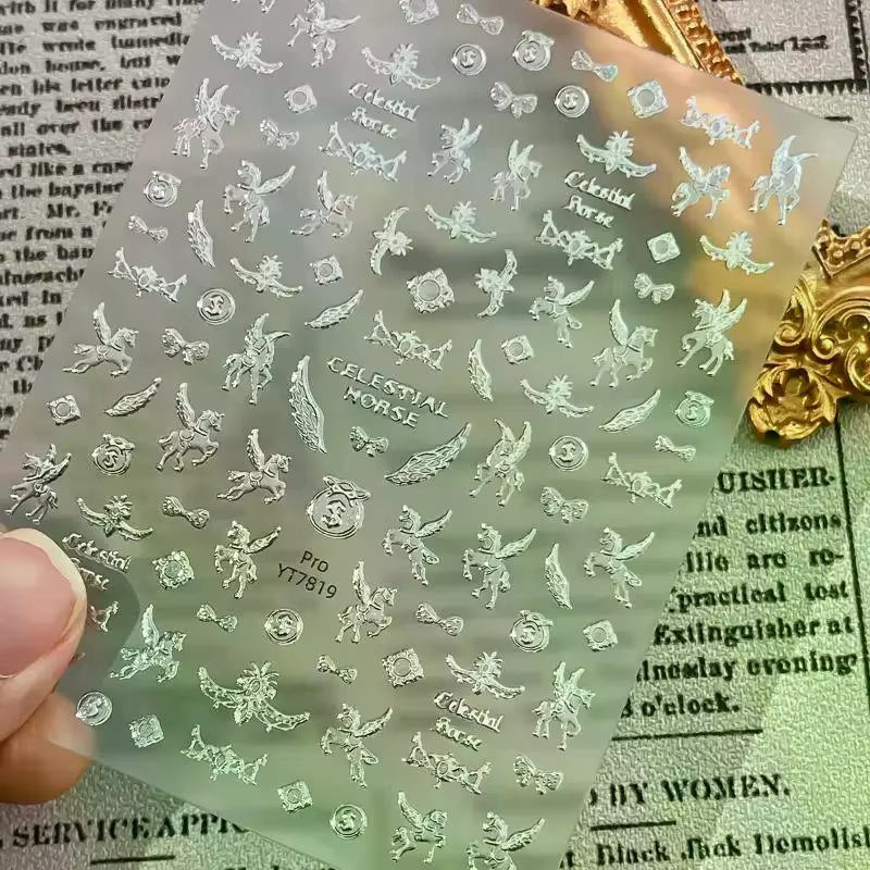 Autocollants pour ongles, accessoires de manucure, décorations auto-adhésives pour le nouvel an, année du cheval, DIY
