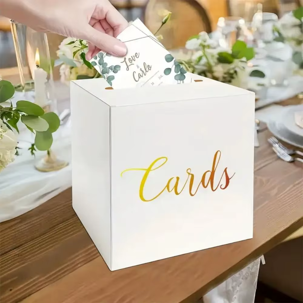 Boîte à Cartes en Carton Blanc pour Décoration de ixde Mariage, Enveloppe de Réception, Argent, Anniversaire, V18e