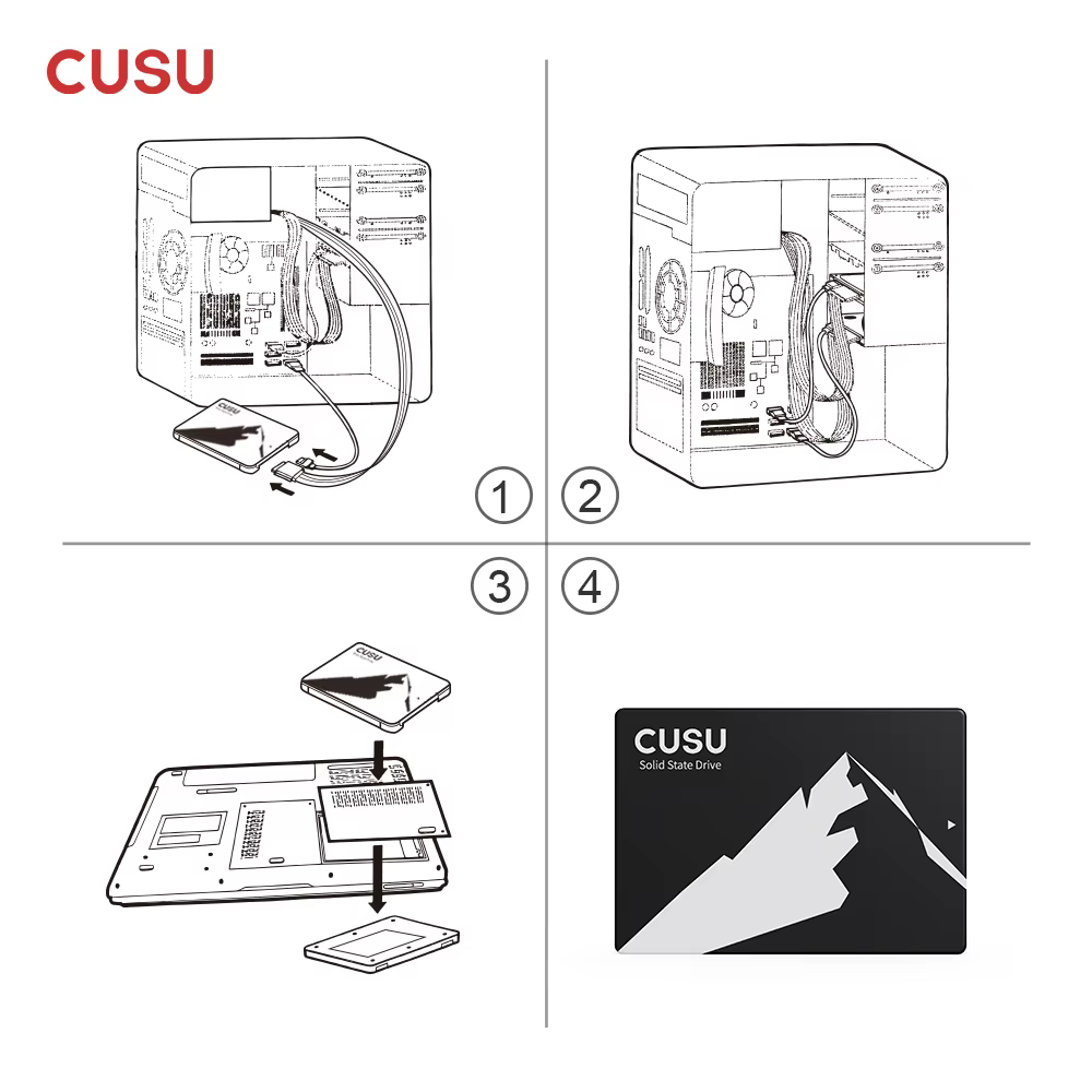 CUSU SSD 1 To 512 Go 256 Go 128 Go SATA3 Disque dur 2 To SSD SATA