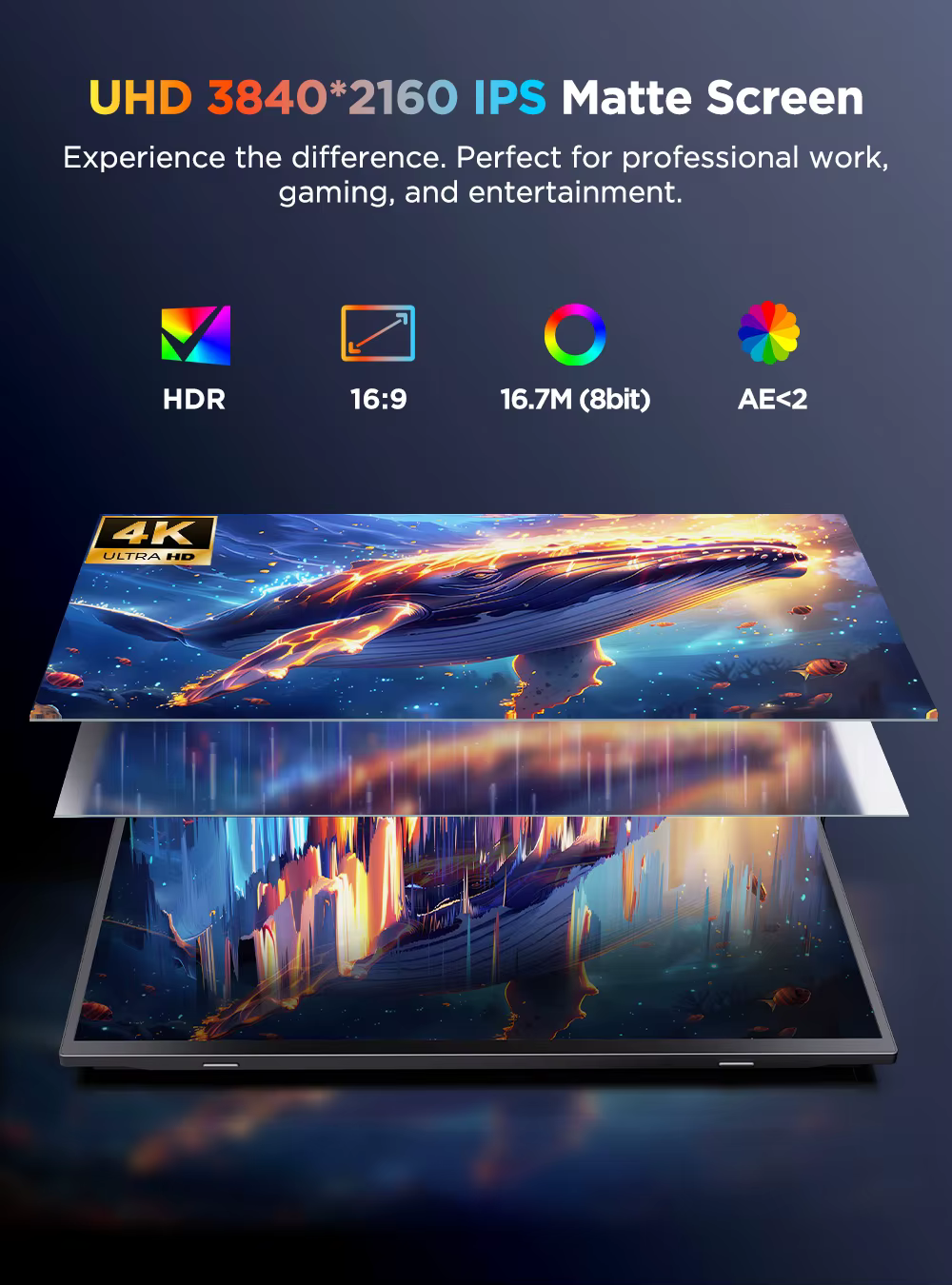 Moniteur tactile portable 4K UPERFECT 15,7 pouces (3840 x 2160 UHD) avec USB-C, HDMI, écran pour ordinateur portable, contraste 1200:1, couverture RGB 100 %, dalle IPS, tactile 10 points, double haut-