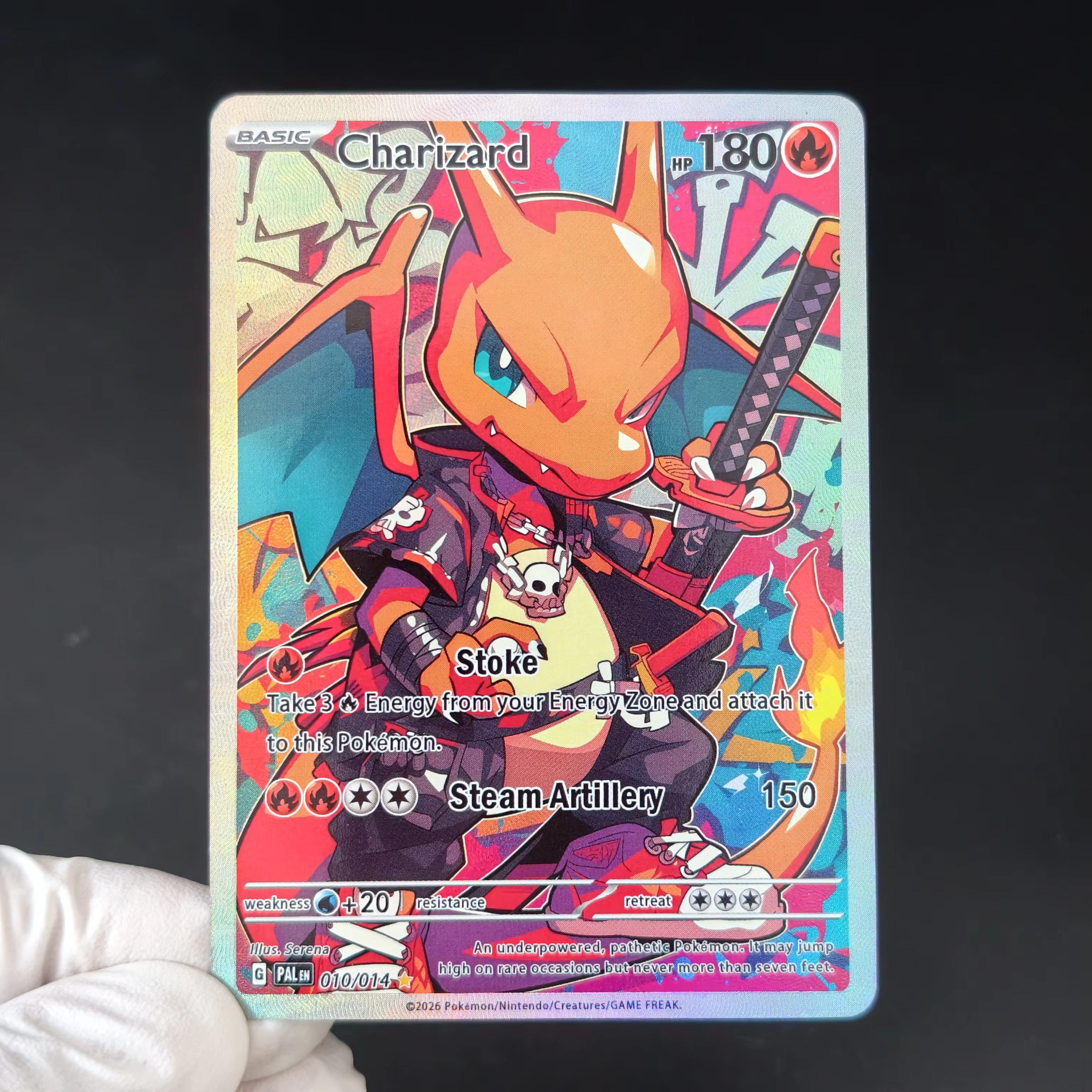 Carte Pokémon Charizard PTCG Anglaise PAL, style samouraï japonais, illustration complète texturée, cartes holographiques rares faites soi-même