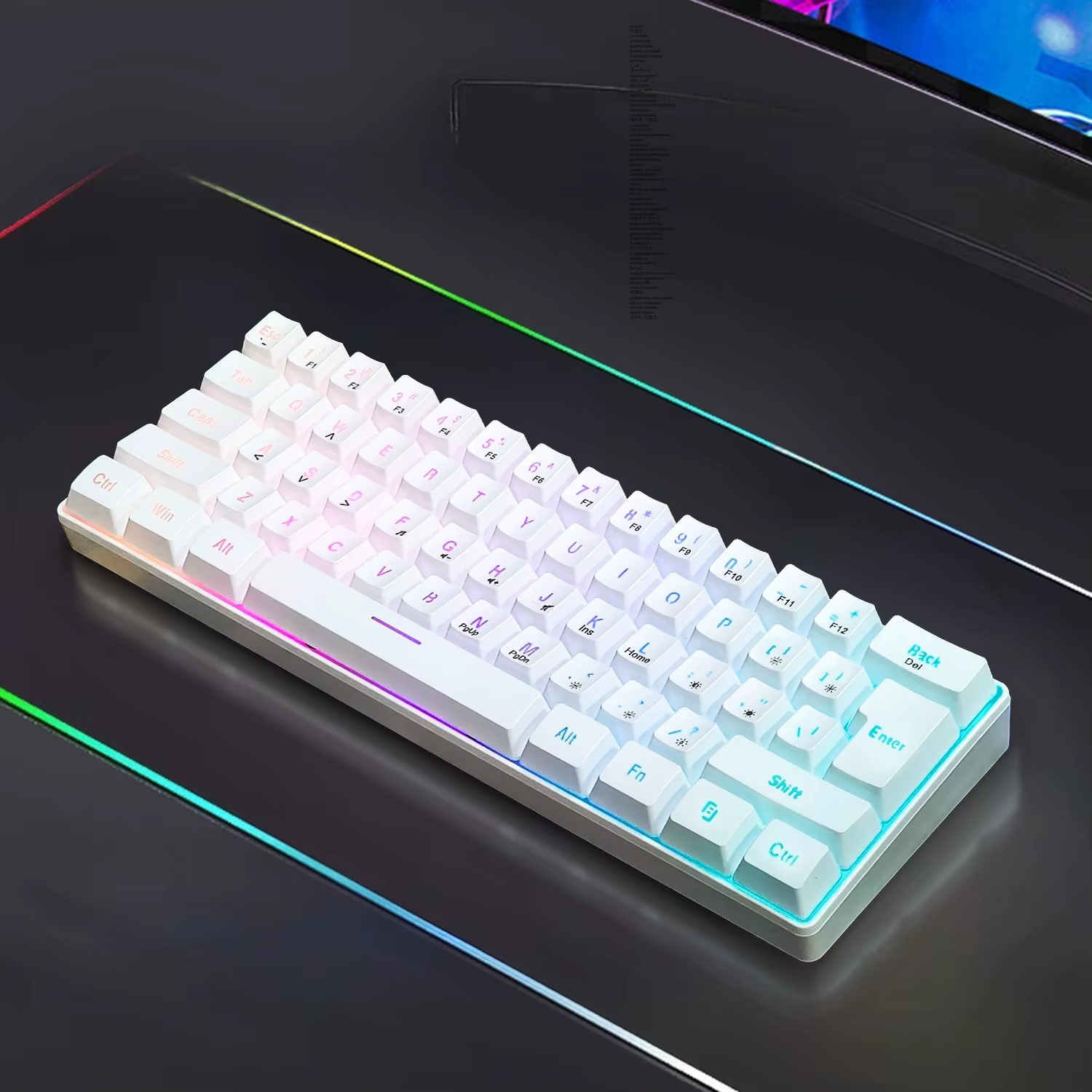 Clavier RGB Gamer 60% Ergonomique Mini PC Blanc