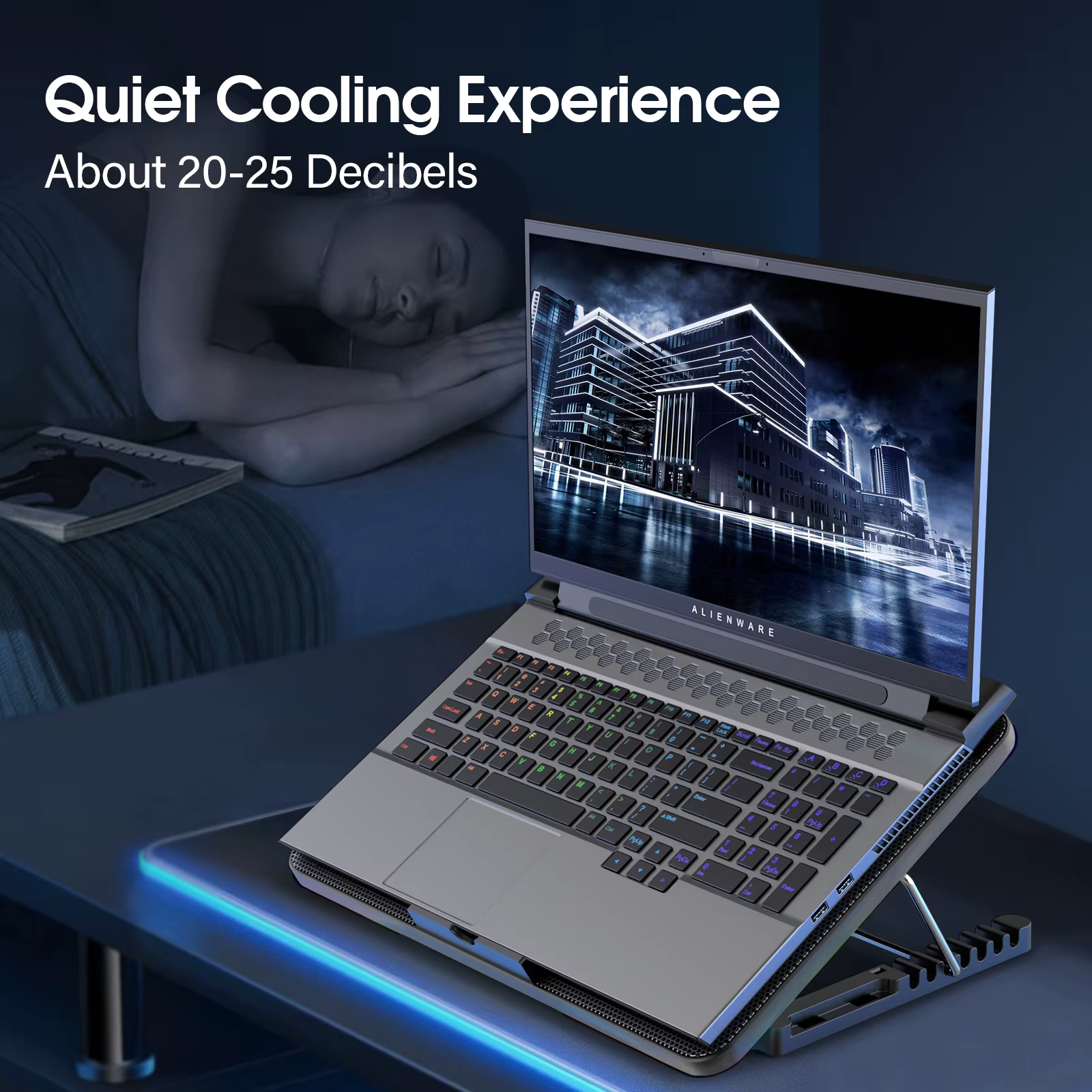 Coolcold 15.6-17.3 pouces coussin de refroidissement pour ordinateur portable avec 6 ventilateurs silencieux