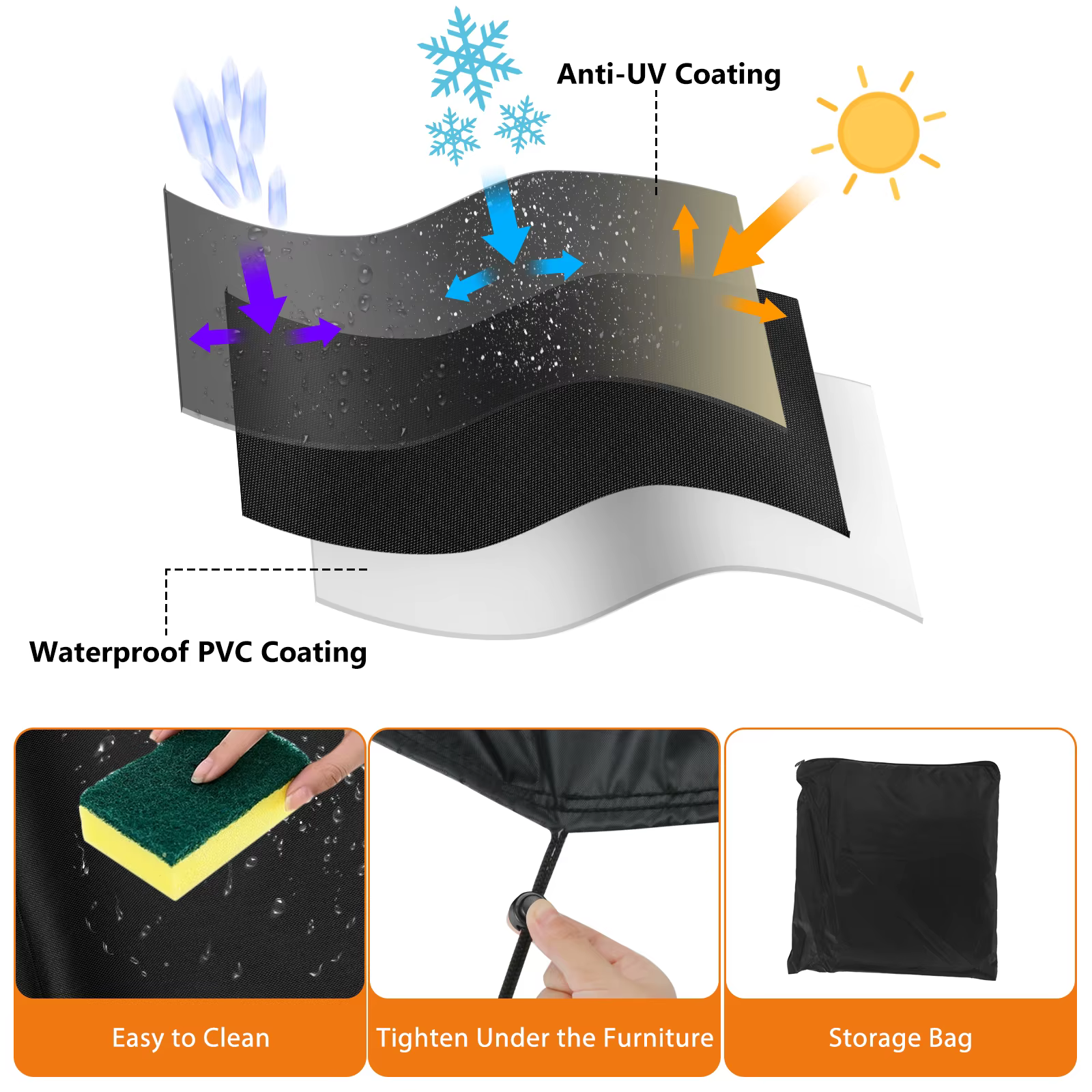 Housse de protection pour meubles de jardin – imperméable, résistante, anti-UV et anti-poussière, convient aux chaises, canapés et tables de patio