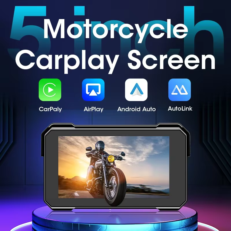 GPS de navigation portable pour moto 5 pouces, sans fil, CarPlay, Android Auto, Bluetooth, étanche IPX7, écran de surveillance moto, compatible TPMS