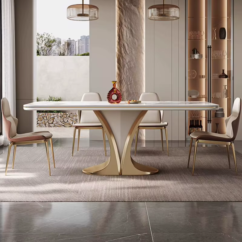 Ensemble de table à manger rectangulaire en ardoise pour 6 personnes, style moderne, simple, luxe léger, haut de gamme, meubles de salle à manger