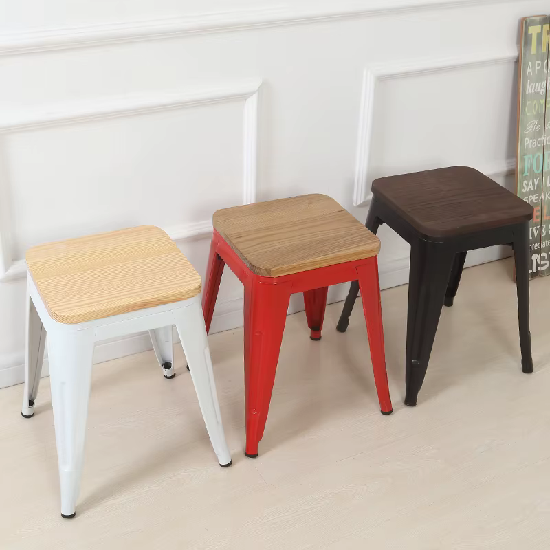 Chaise en métal de loisirs en bois massif simple vintage, chaise d'hôtel de café, tabouret de fer