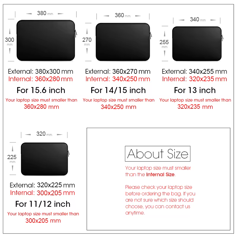 Sac noir pour ordinateur portable 11 13 14 15 15.6 pouces pour Lenovo Xiaomi Dell