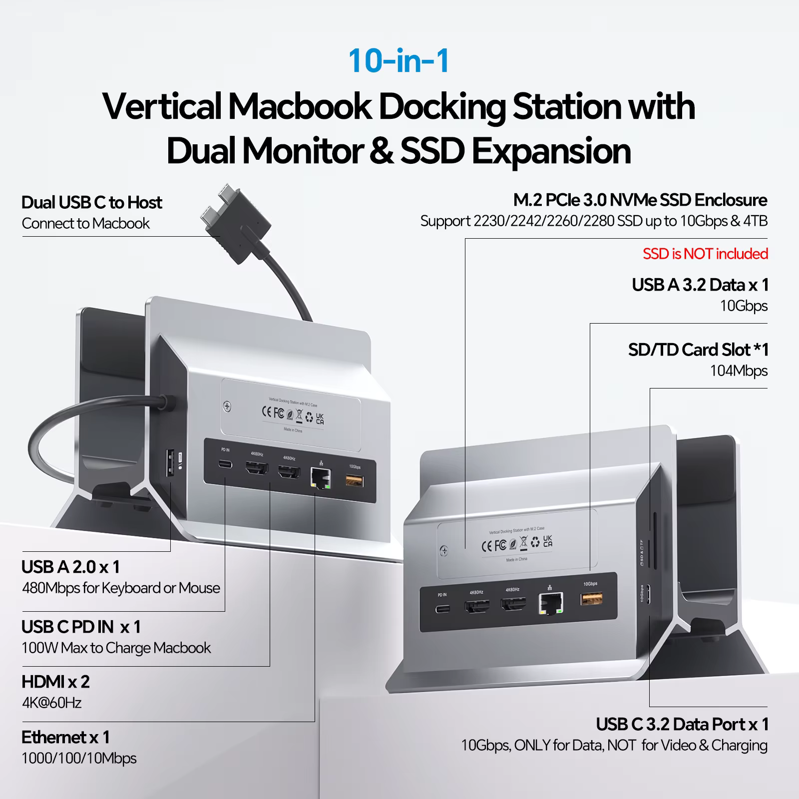PULWTOP Station d'accueil pour MacBook double moniteur avec 2 HDMI 4K60Hz