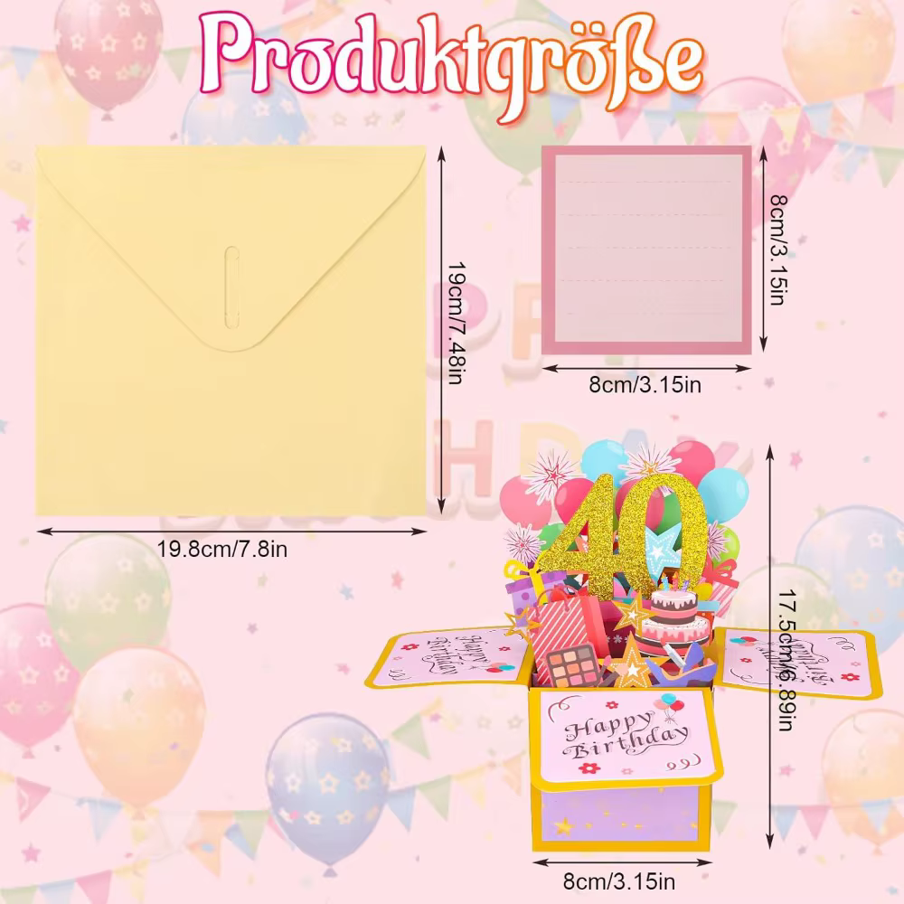 Carte de vœux joyeux anniversaire avec enveloppe, boîte-cadeau 3D, 18e/30e/40e50e/60e année, carte de Message de vœux d'anniversaire, cadeau de fête