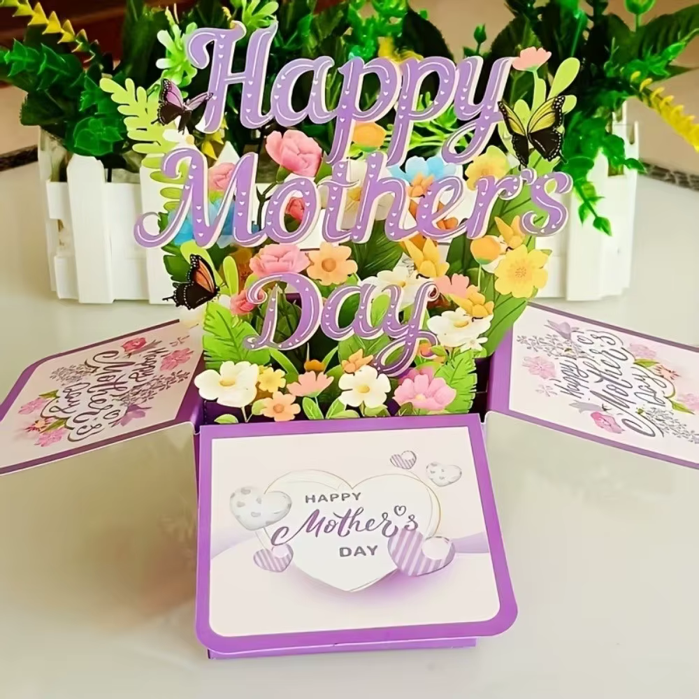 Carte de vœux 3D pour la fête des mères, meilleurs vœux, carte créative pour maman, cadeaux, carte pop-up fleur papillon, cadeau pour la fête des mères
