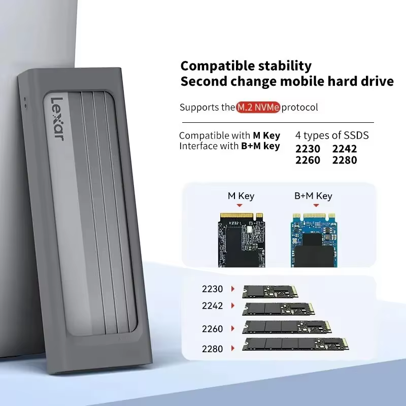 Boîtier SSD M.2 Lexar Original E300 pour SSD NVMe 2230 / 2242 / 2260 / 2280 Type C USB 3.2 Gen 2