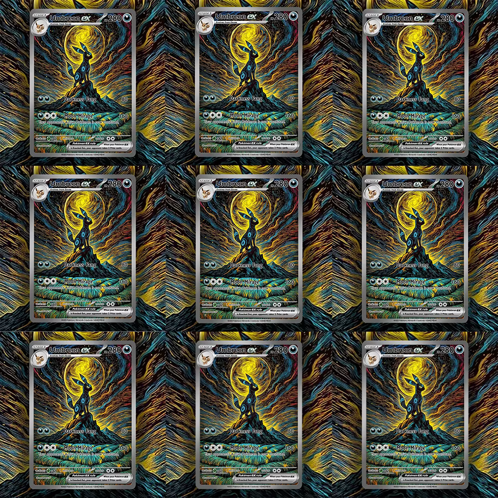 Carte PKM Série Style Psychedelique Sombre Umbreon Giratina Shiny Mew – Carte de Collection Classique Anime – Carte Réelle – Anglais