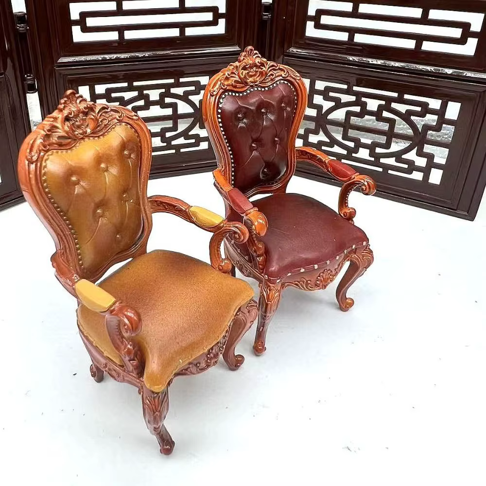 Chaises de maison de poupée de Style Vintage, échelle 1/12, Mini meubles miniatures rétro, chaise de salle à manger de luxe européenne, Micro paysage